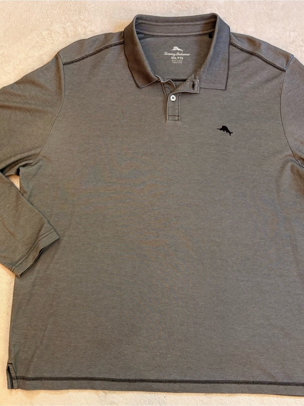 Tommy Bahama Men's Slate Gray Long Sleeve Polo with Embroidered Marlin Sz XXL